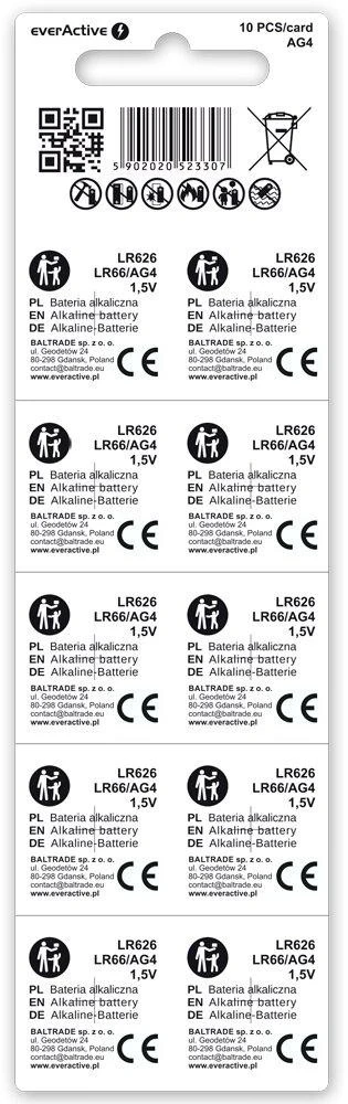 Baterijos AG4 / G4 / LR66 / LR626 everActive 1.5V (blisterinėje pakuotėje 10 vnt.)