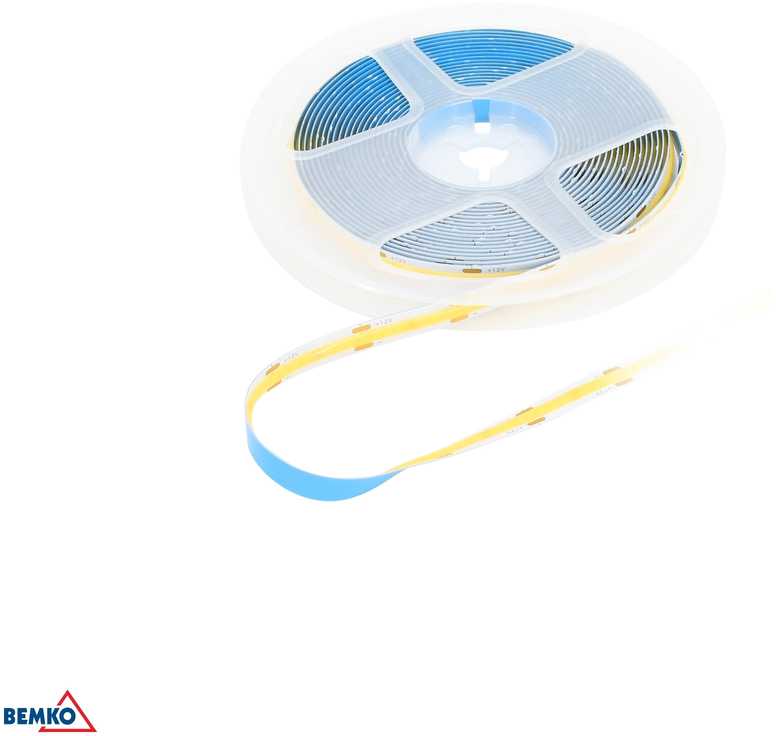 Bemko 12W/m COB LED juosta PREMIUM, 12V, 480LED/m, 3000K, IP20, 50m ritė