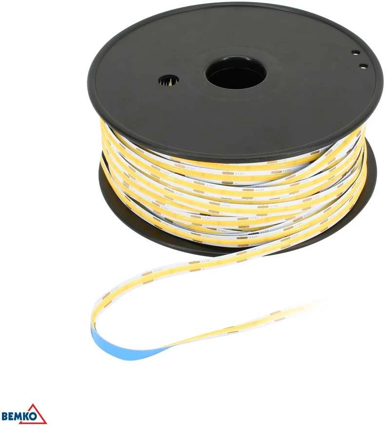Bemko 12W/m COB LED juosta PREMIUM, 12V, 480LED/m, 3000K, IP20, 5m ritė
