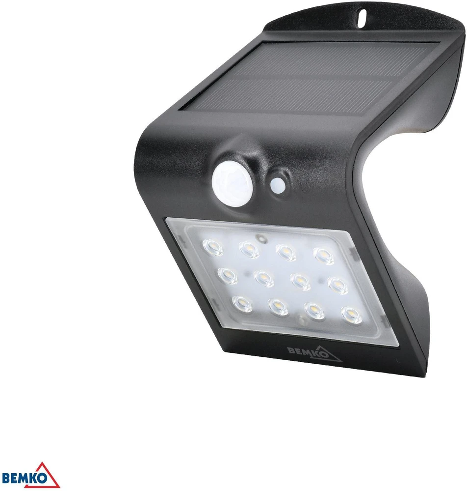 Sieninis šviestuvas Bemko 1,5W LED sieninis fasado šviestuvas su saulės baterija ir judesio davikliu, juodas, 4000K, IP65