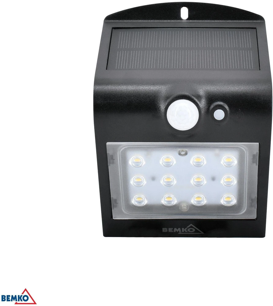 Sieninis šviestuvas Bemko 1,5W LED sieninis fasado šviestuvas su saulės baterija ir judesio davikliu, juodas, 4000K, IP65