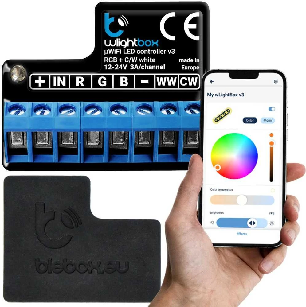 BL2 BLEBOX wLightBox v3 WiFi įvesties/išvesties modulis, 1 dvejetainis įvestis, 1 RGBW/CCT LED išvestis