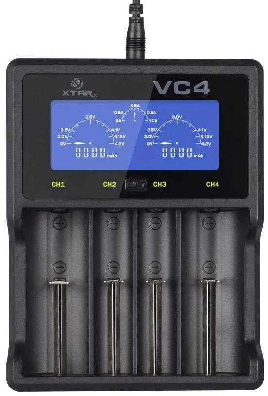 Cilindrinių ličio jonų / Ni-MH AA / AAA / 18650 baterijų įkroviklis Xtar VC4