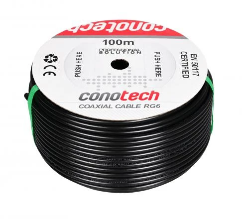 Conotech RG6U NS113TRI aukštos kokybės kabelis PE+GEL 1.13 CU x144 100m