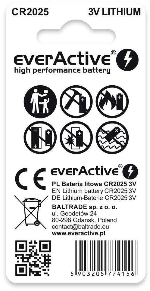 EverActive CR2025 baterijos pakuotės informacija