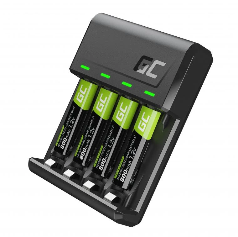 Green Cell Žalias Cell VITALCHARGE ĮKROVIKLIS + BATERIJŲ RINKINYS 4x AAA R03 800 mAh GRSETGC02 aprašymas - Prekės nuotrauka