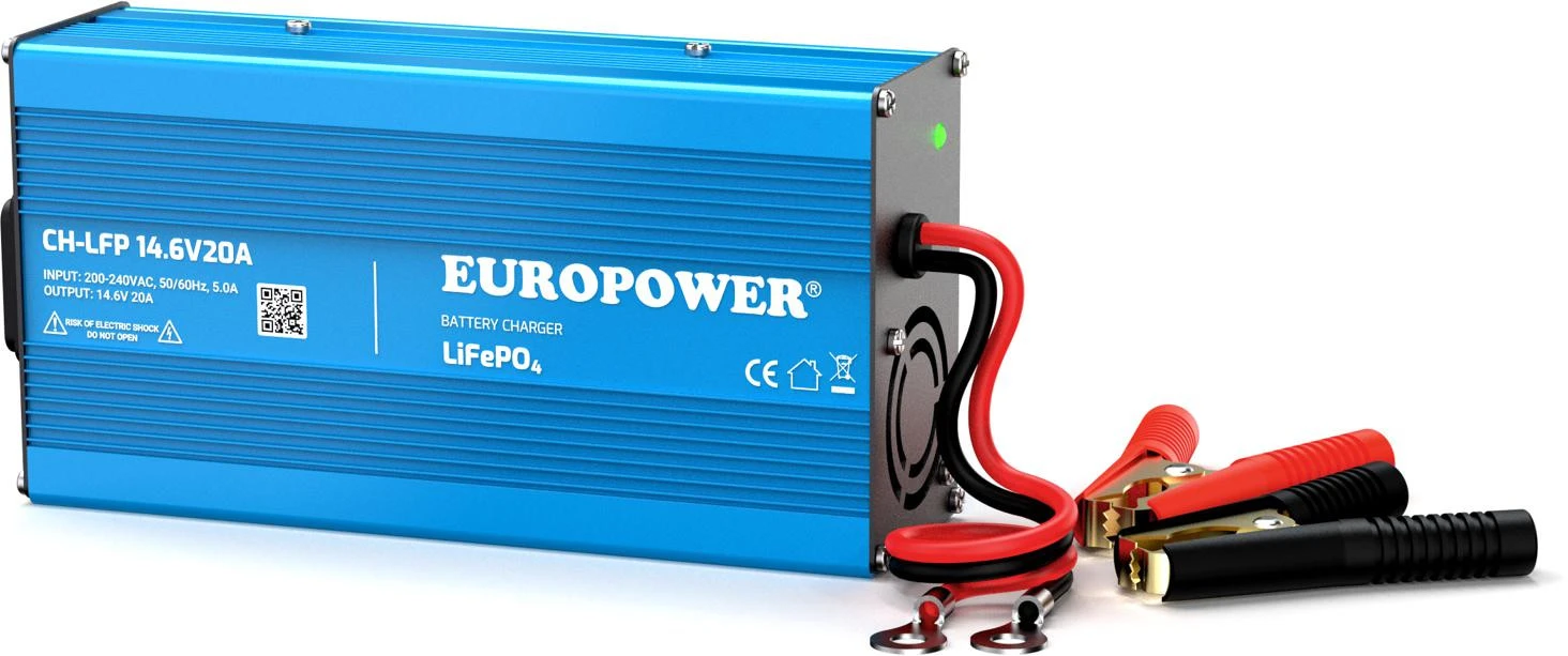 Įkroviklis PROSTOWNIK DO AKUMULATORÓW LiFePO4 EUROPOWER CH-LFP/12/20 14,6V 20A KONEKTOR KROKODYLEK aprašymas - Prekės nuotrauka