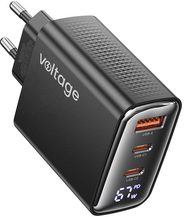 Įkroviklis voltage Įkroviklis jungiama į tinklą GaN Charger 67W PD 3.0 QC 4.0 USB-A 2x USB-C Digital Ekranas juoda aprašymas - Prekės nuotrauka