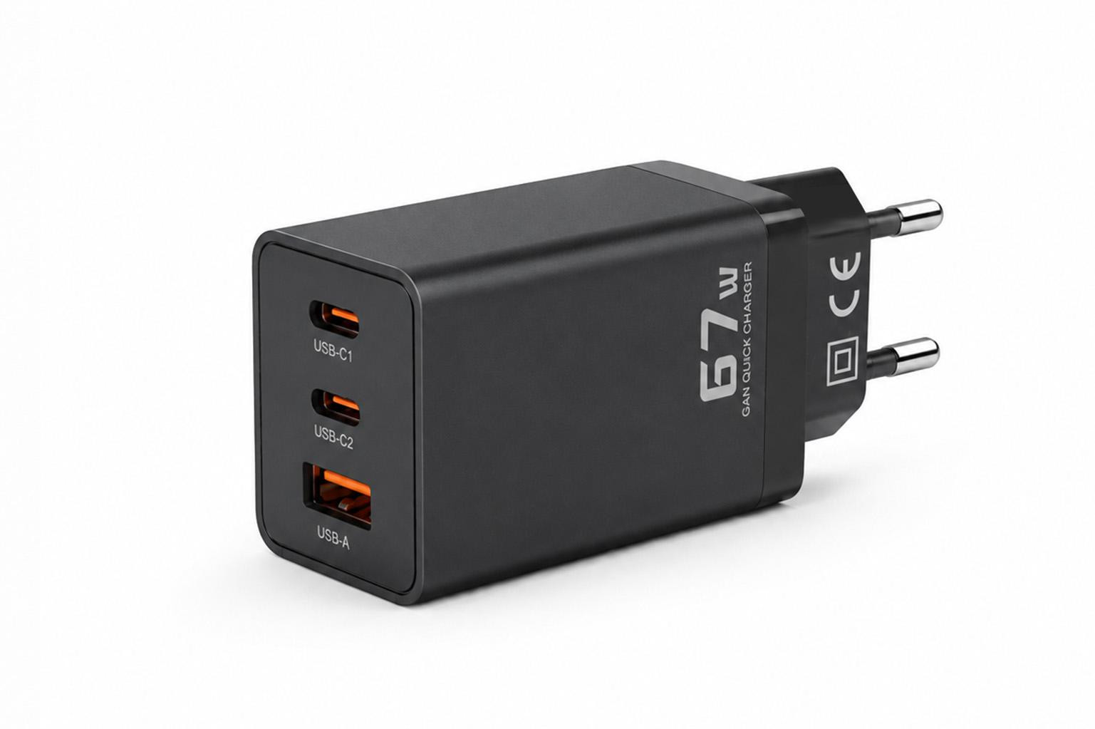 Įkroviklis jungiama į tinklą Voltage GaN Charger 67W PD 3.0 QC 3.0 USB-A 2x USB-C juoda aprašymas - Prekės nuotrauka