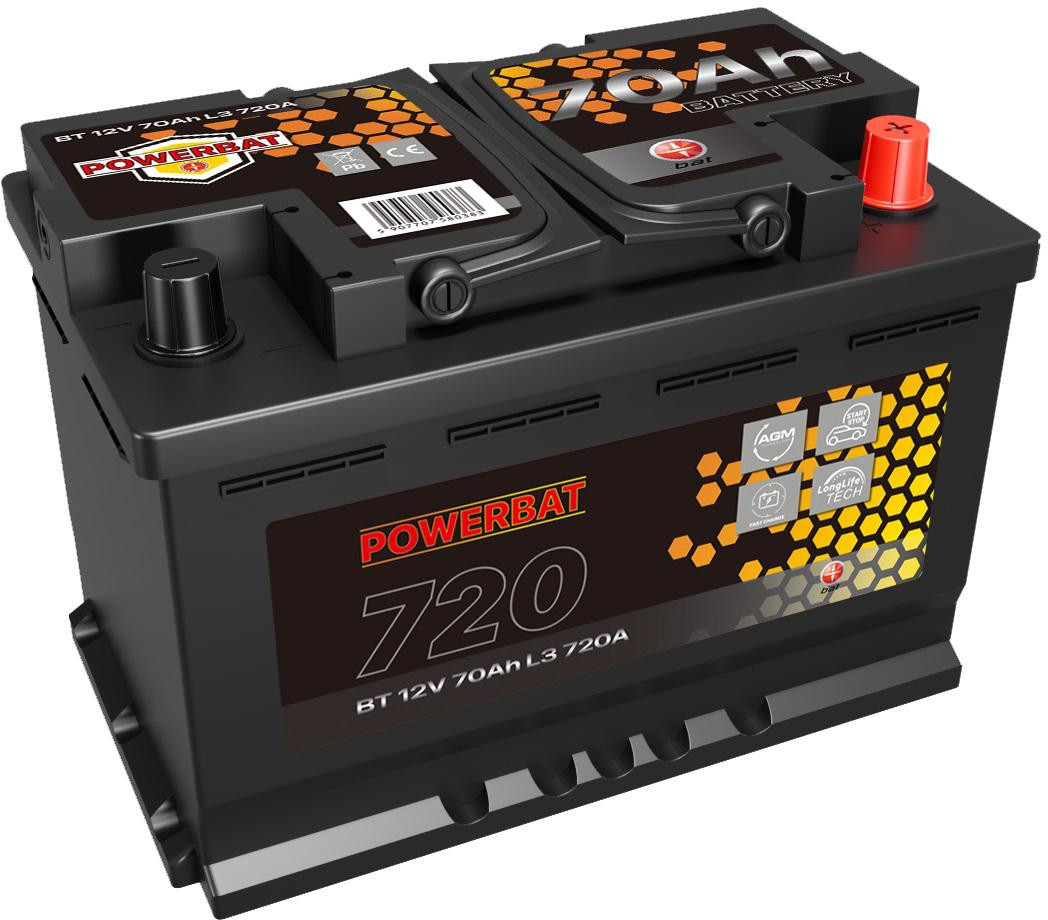 Akumuliatorius AGM automobilinis START-STOP POWERBAT L3 12 V 70 Ah aprašymas - Prekės nuotrauka