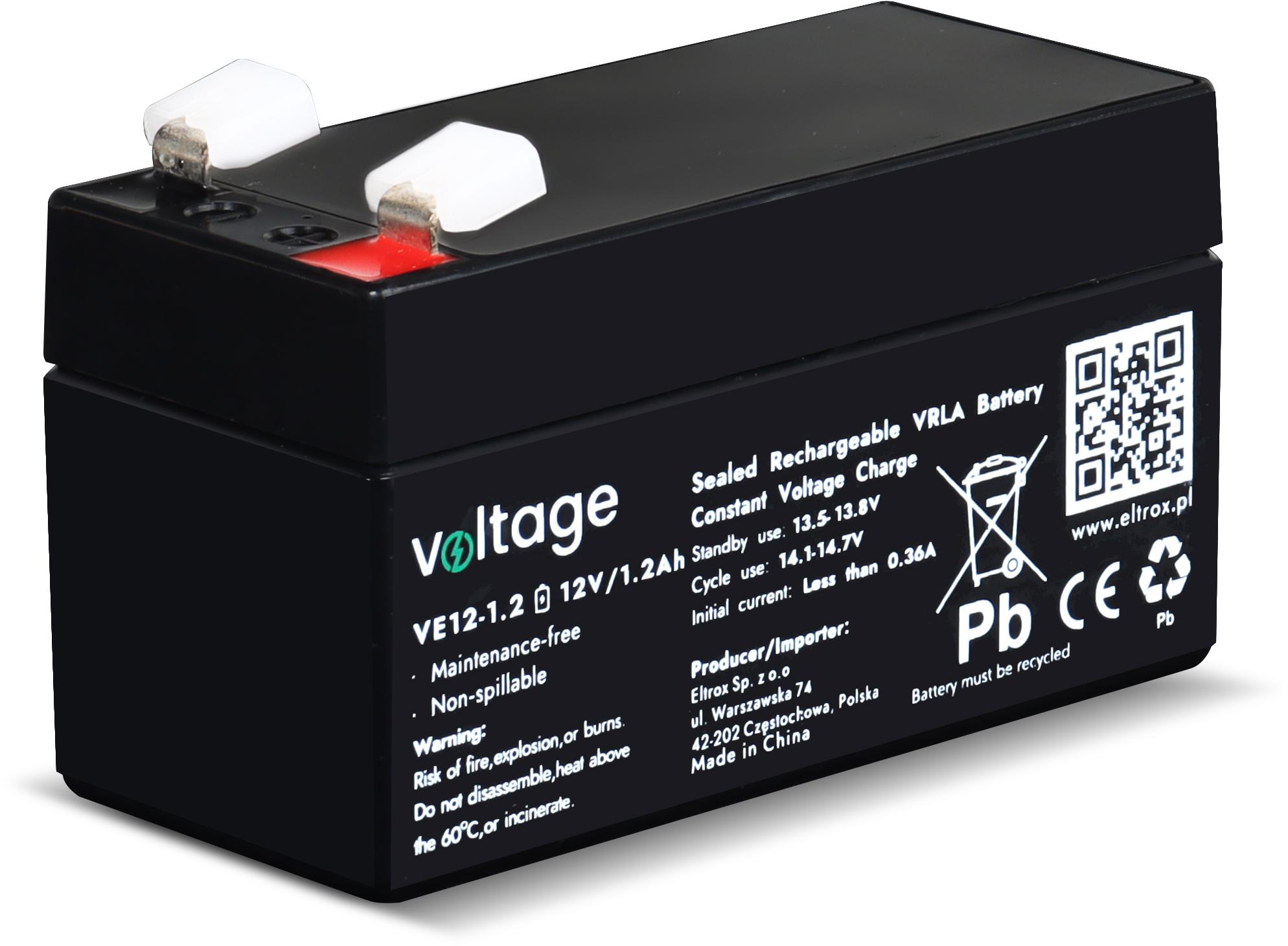 Voltage AGM įtampa 12V 1.2Ah VE12-1.2 baterija (eksploatavimo trukmė 6-9 metai) aprašymas - Prekės nuotrauka