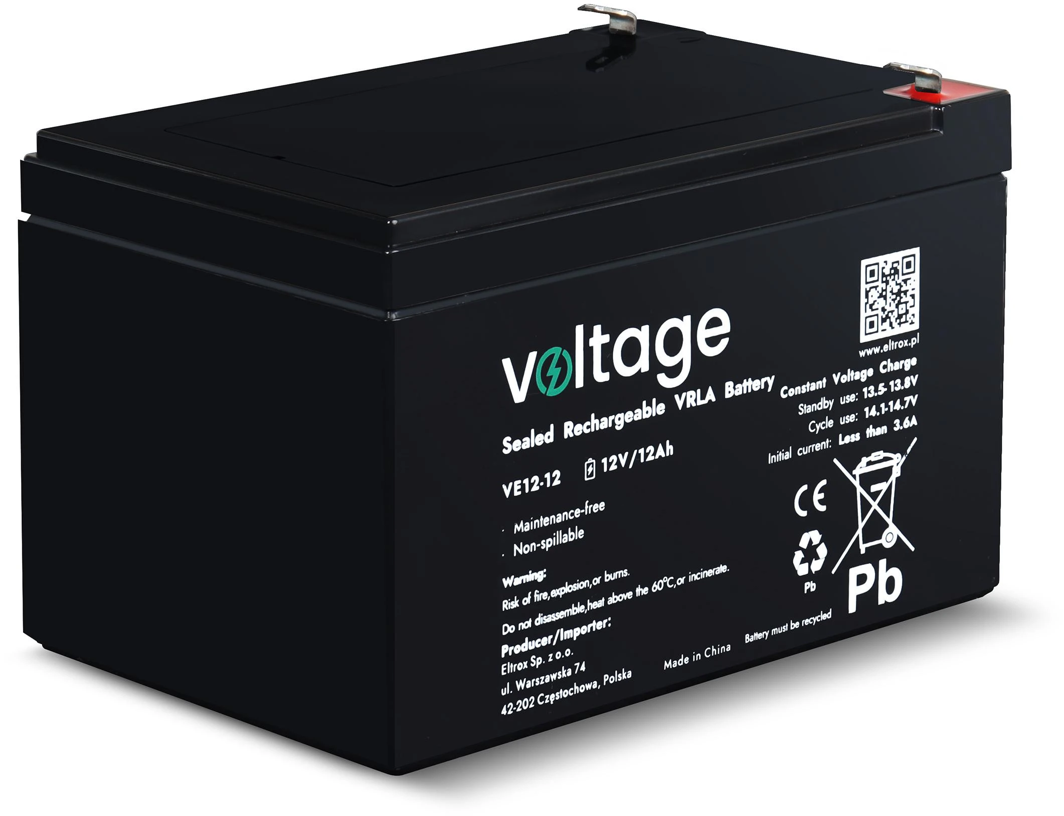 VOLTAGE AGM įtampos 12V 12Ah VE12-12 baterija (eksploatavimo trukmė 6-9 metai) aprašymas - Prekės nuotrauka