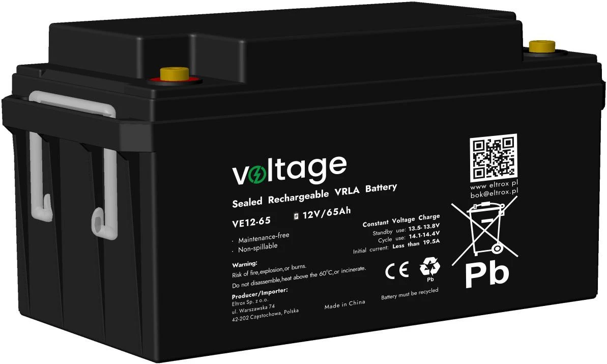 AGM Voltage 12 V 65 Ah VE12-65 akumuliatorius (tarnavimo laikas 6–9 metai) aprašymas - Prekės nuotrauka