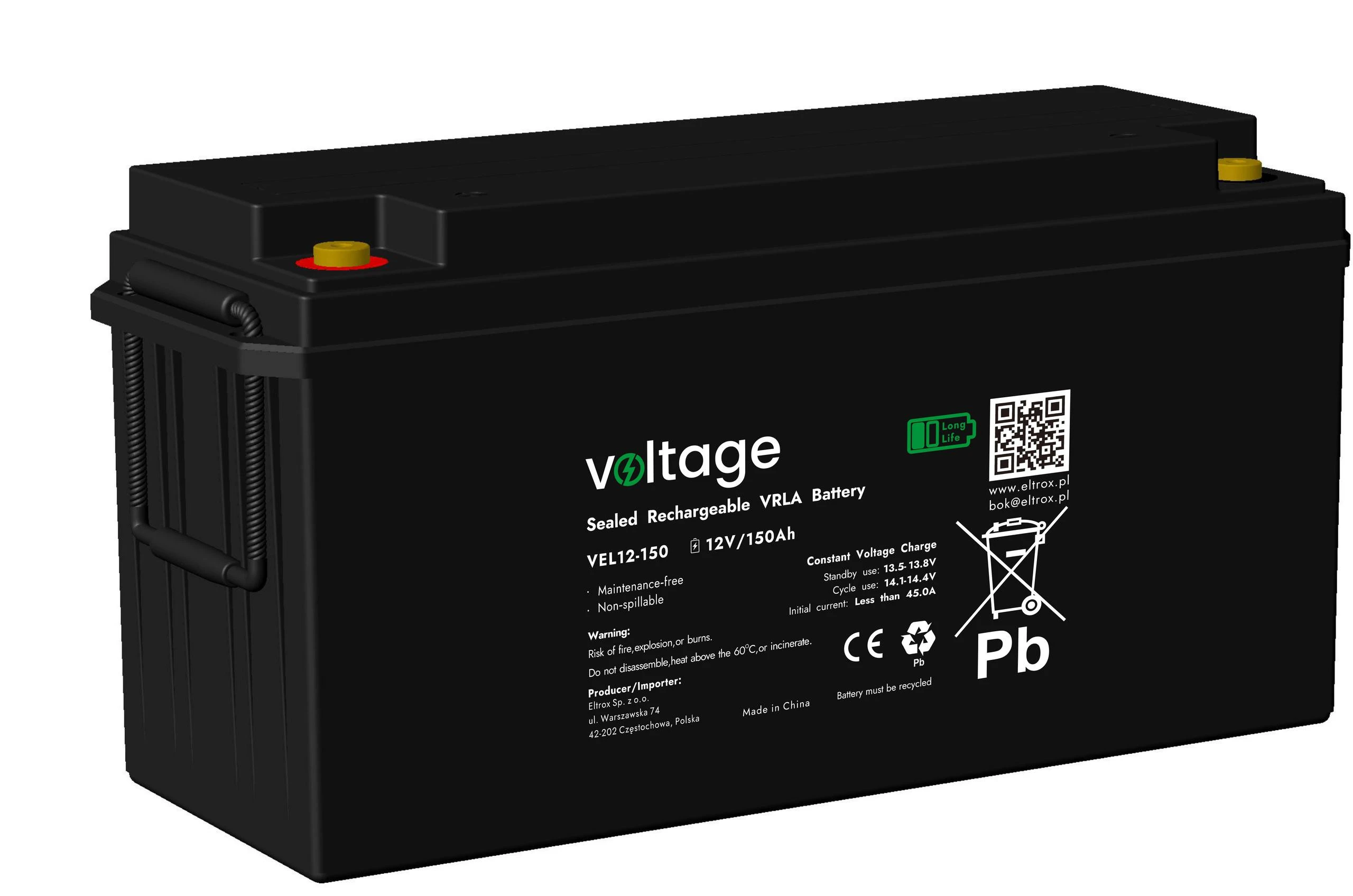Akumuliatorius AGM Voltage Long Life 12V 150Ah VEL12-150 (Żywotność 15 lat) aprašymas - Prekės nuotrauka