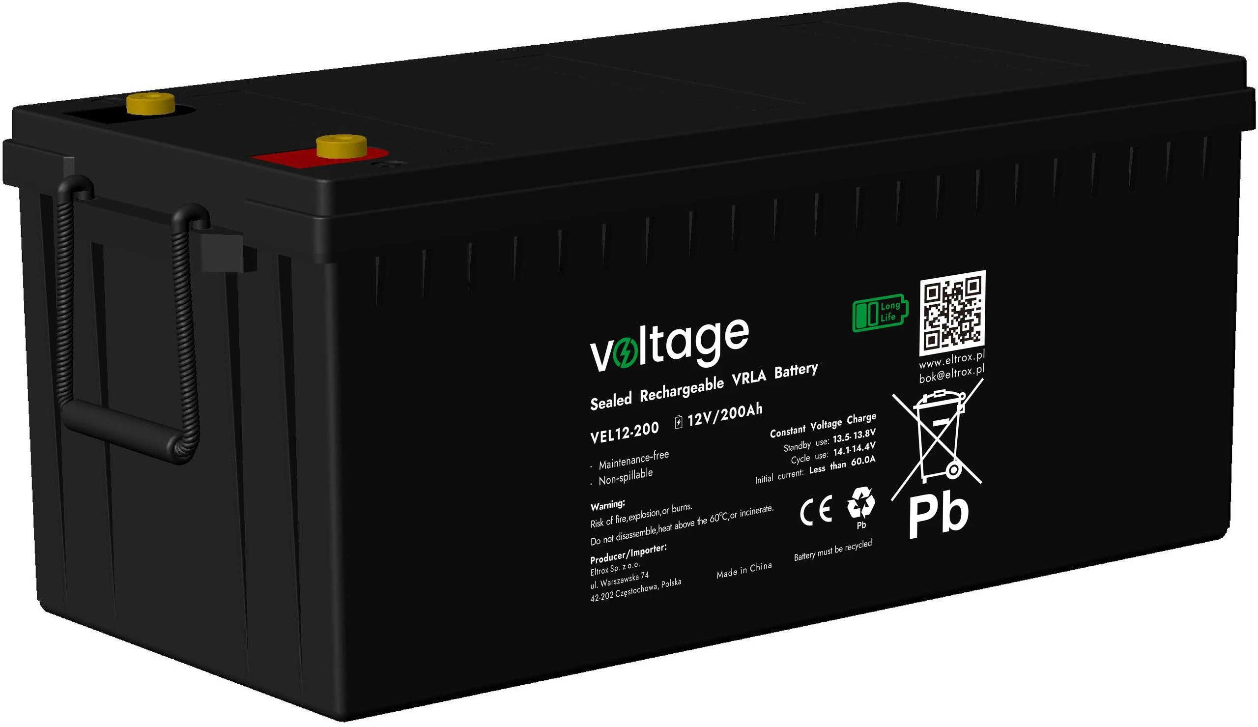 Akumuliatorius AGM Voltage Long Life 12V 200Ah VEL12-200 (Żywotność 15 lat) aprašymas - Prekės nuotrauka