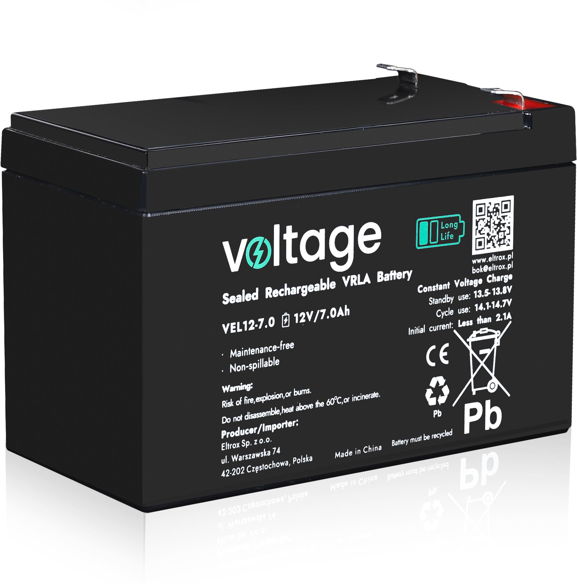 AGM Voltage ilgo tarnavimo laiko akumuliatorius 12 V 7 Ah VEL12-7.0 (tarnavimo laikas 15 metų) aprašymas - Prekės nuotrauka