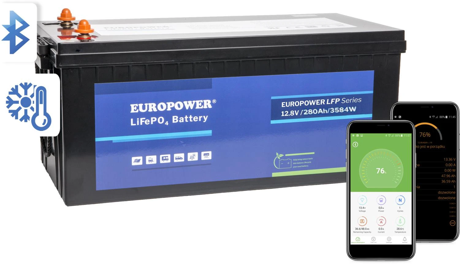 EUROPOWER LFP serijos LiFePO4 akumuliatorius 12,8 V 280 Ah, „Bluetooth“, šildymo kilimėlis (tarnavimo laikas ~4000 ciklų) aprašymas - Prekės nuotrauka EUROPOWER LFP serijos LiFePO4 akumuliatorius 12,8 V 280 Ah, „Bluetooth“, šildymo kilimėlis (tarnavimo laikas ~4000 ciklų) aprašymas - Prekės nuotrauka