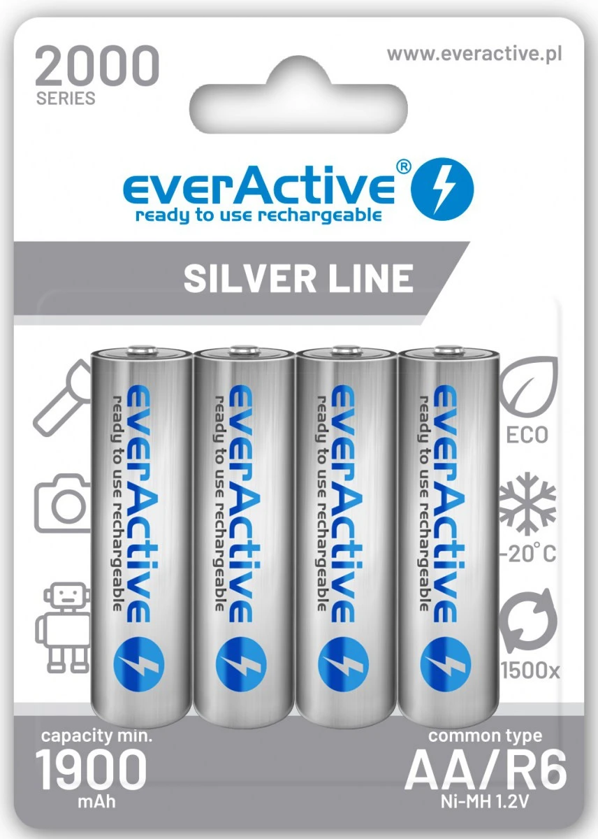 AA / R6 Ni-MH akumuliatoriai „everActive“ 2000mAh „Sidabrinis Line“ (4 vnt. dėžutė) aprašymas - Prekės nuotrauka