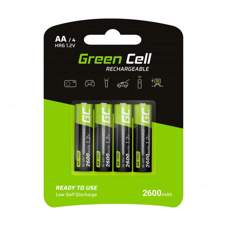 Green Cell AKUMULATORKI Žalias Cell 4x AA HR6 2600mAh GR01 aprašymas - Prekės nuotrauka