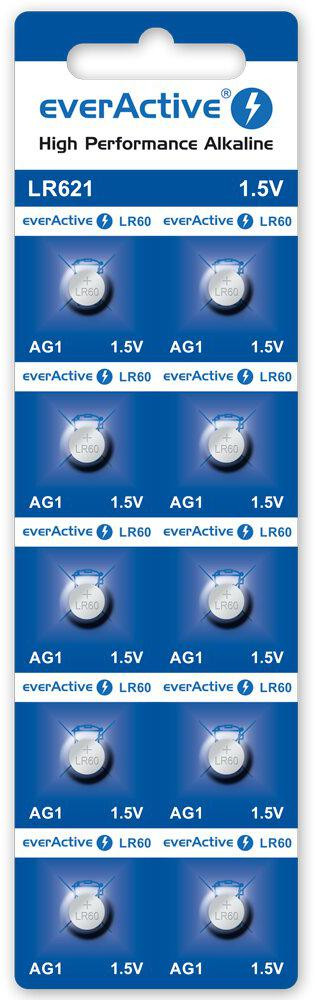 Baterijos AG1 / G1 / LR60 / LR621 everActive 1,5V (blisterinė pakuotė, 10 vnt.) aprašymas - Prekės nuotrauka