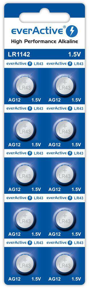 Baterijos AG12 / G12 / LR43 / LR1142 everActive 1,5V (blisterinė pakuotė, 10 vnt.) aprašymas - Prekės nuotrauka