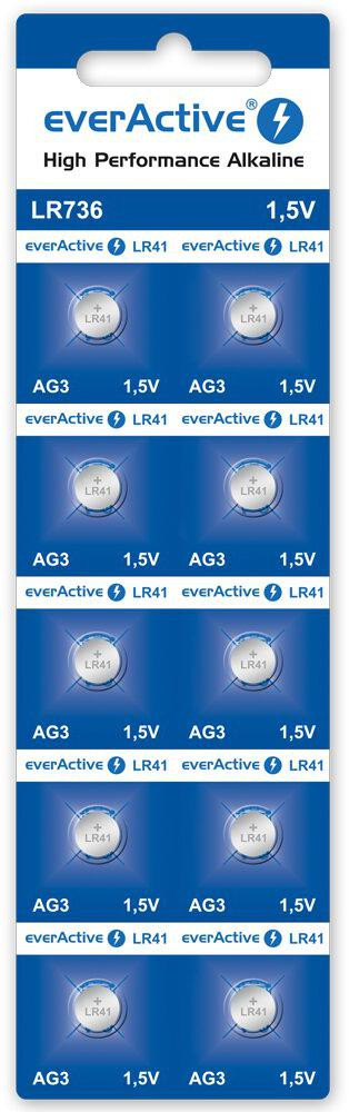 Baterijos AG3 / G3 / LR736 / LR41 everActive 1.5V (blisterinėje pakuotėje 10 vnt.) aprašymas - Prekės nuotrauka