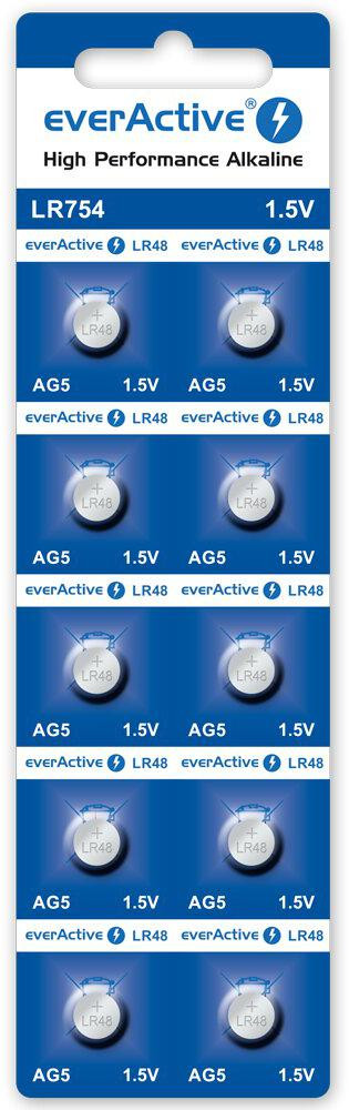 Baterijos AG5 / G5 / LR48 / LR754 everActive 1,5V (blisterinė pakuotė, 10 vnt.) aprašymas - Prekės nuotrauka