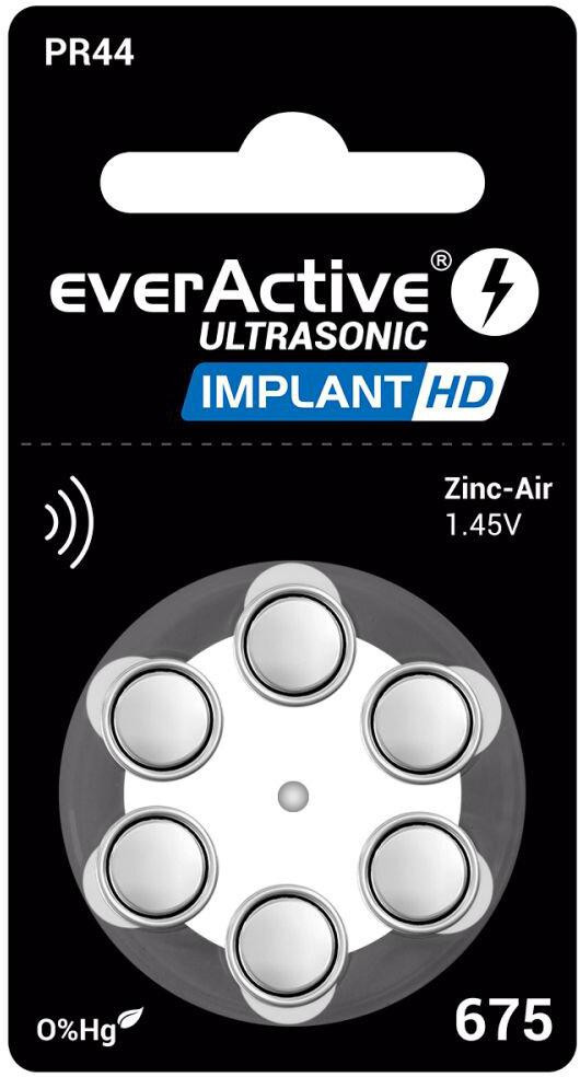 Klausos aparato „everActive ULTRASONIC IMPLANT HD 675 / PR44“ baterija (6 vnt. lizdinėje pakuotėje) aprašymas - Prekės nuotrauka