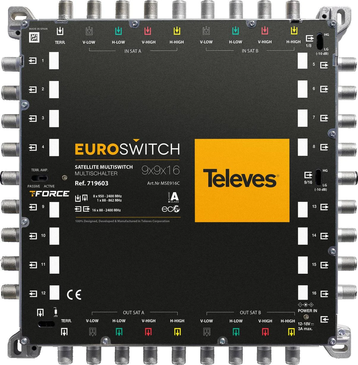 Televes EUROSWITCH 9x9x16 F KOŃCOWY/KASKADA ref. 719603 aprašymas - Prekės nuotrauka