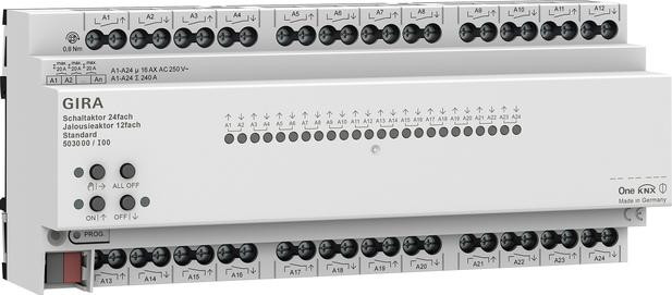 GIRA relė/akliuzo pavara 24x/12x 16 A standartinis KNX ONE 503000 aprašymas - Prekės nuotrauka