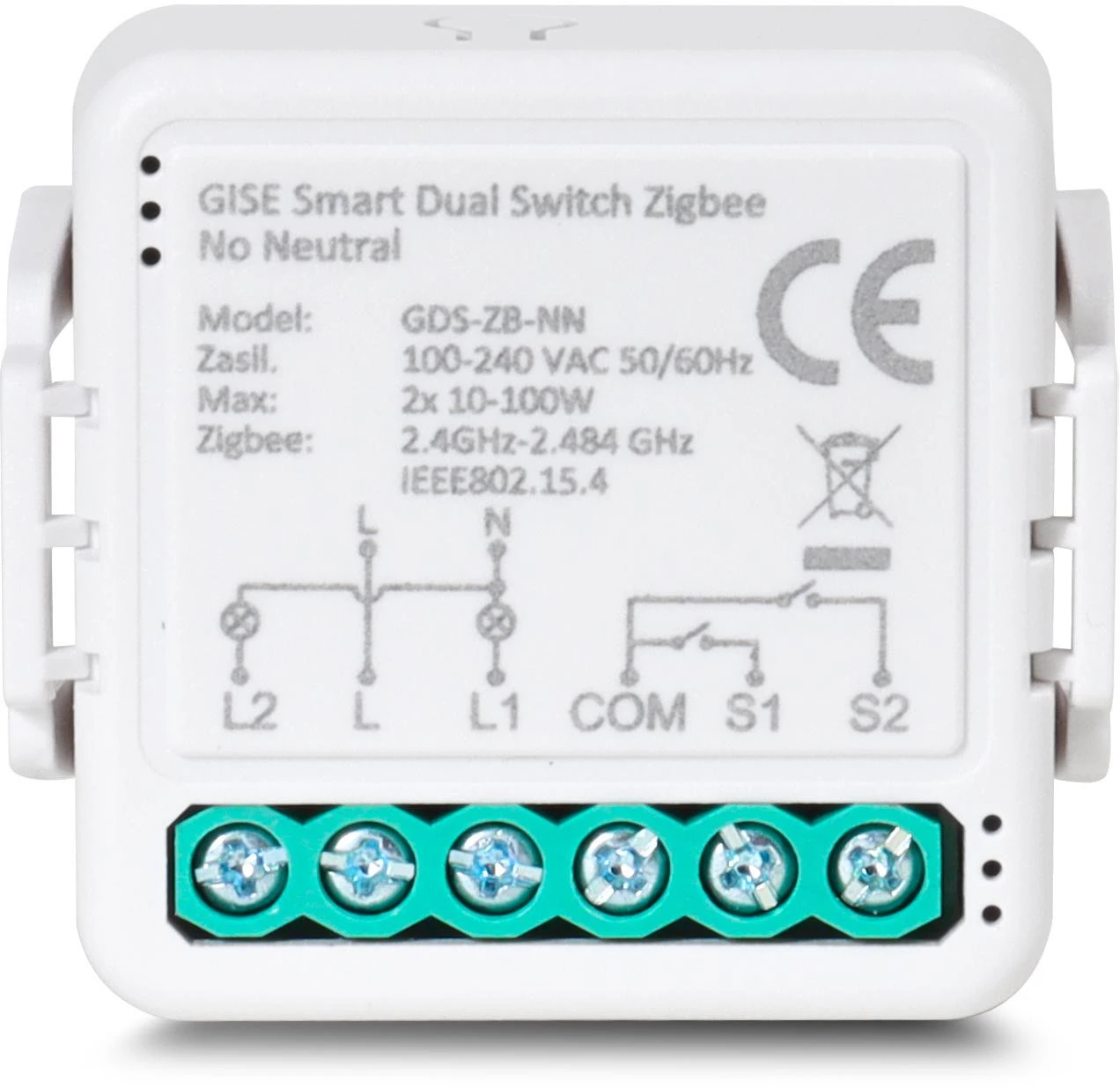 GISE išmanusis dvigubos relės modulis (ne N) Zigbee | Tuya | GDS-ZB-NN aprašymas - Prekės nuotrauka