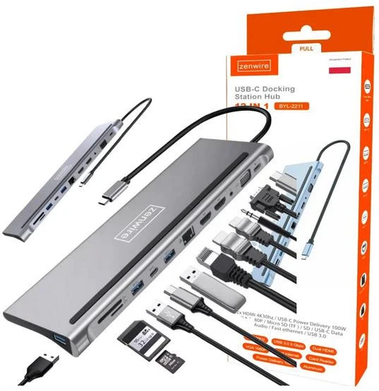 Šakotuvas Zenwire USB-C dokas / replikatorius (0000000313) aprašymas - Prekės nuotrauka