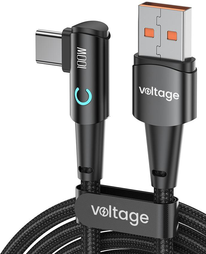 Kabelis USB-A / USB-C kątowy Voltage PowerAngle 66W PD 100cm juoda aprašymas - Prekės nuotrauka