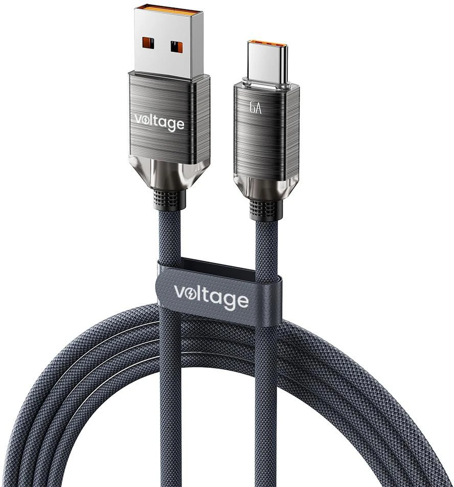VOLTAGE USB-A / USB-C laidas „PureCrystal“ 66 W, 100 cm, juodas aprašymas - Prekės nuotrauka