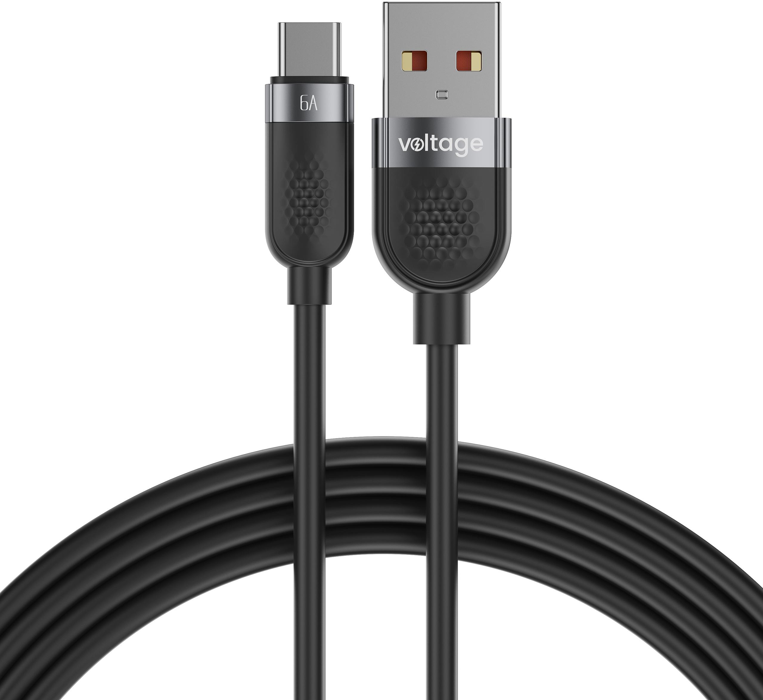 Kabelis USB-A / USB-C Voltage Silicone 66W PD 100cm juoda aprašymas - Prekės nuotrauka