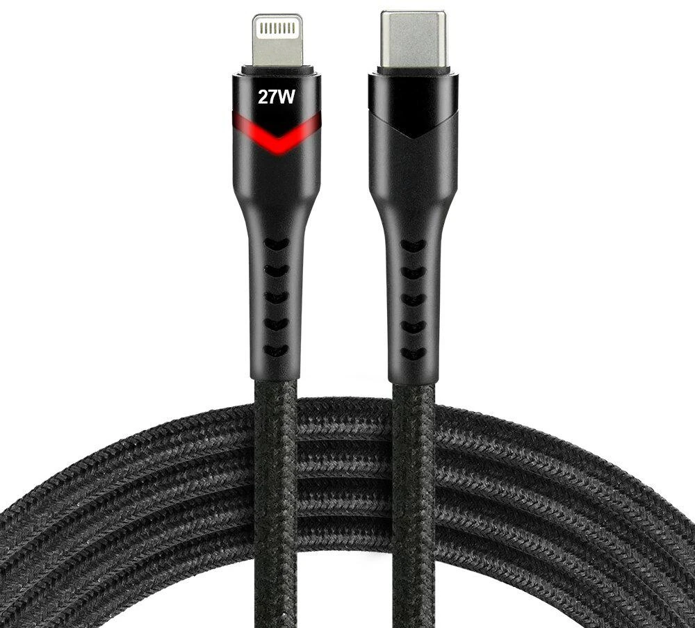 KABELIS USB-C / Lightning Apple iPhone LED RGB everActive CBB-1CIR 100cm PD 27W aprašymas - Prekės nuotrauka