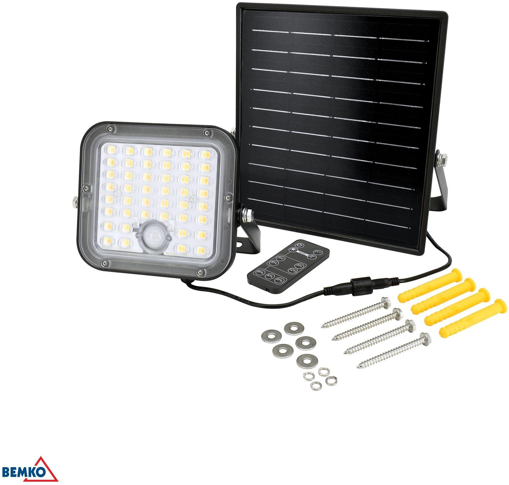 NAŚWIETLACZ SOLARNY LED BEMKO SOLPAR 10W 1500LM 3000/4000K IP65 JUODA CZ. PIR aprašymas - Prekės nuotrauka