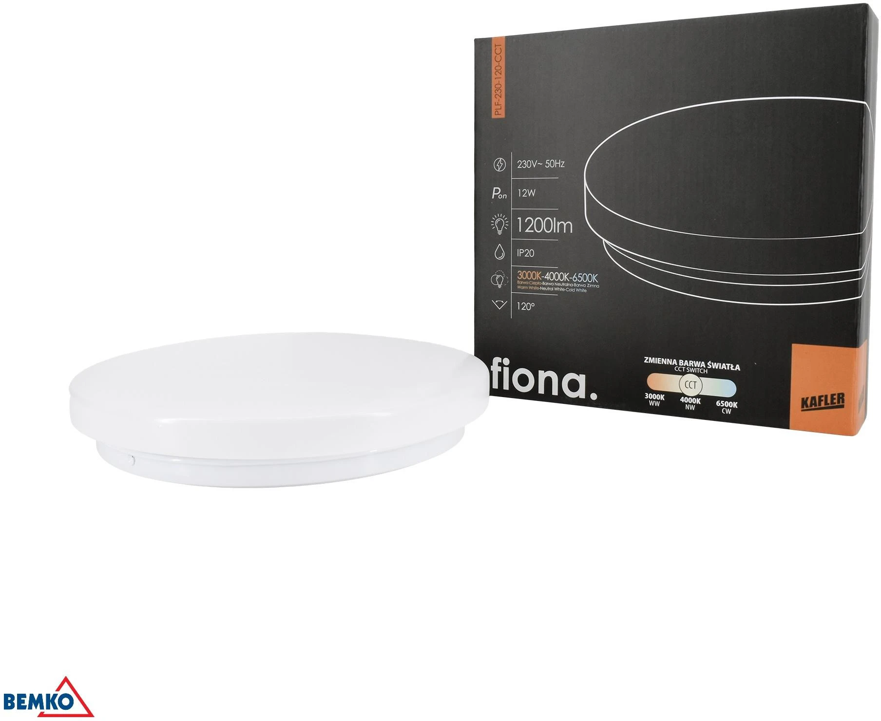 Bemko Kafler plafoniera LED FIONA 12W 3000/4000/6500K 1200LM IP20 balta aprašymas - Prekės nuotrauka
