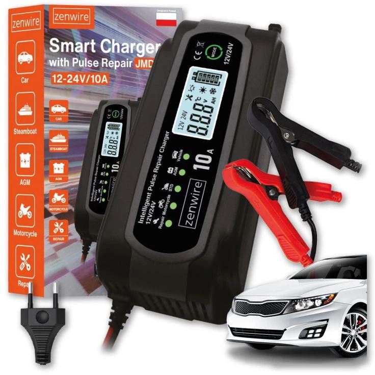 Zenwire Automobilio akumuliatoriaus įkroviklis su remonto funkcija 12V 24V 10A JMD-10 aprašymas - Prekės nuotrauka