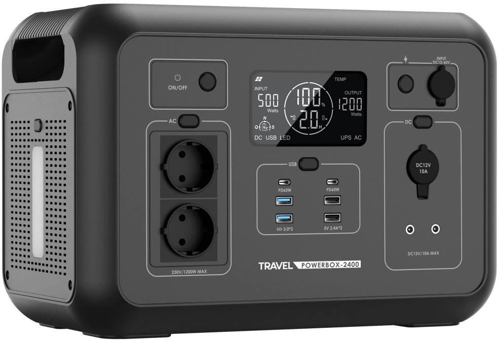 Nešiojama „Volt Polska TRAVEL POWERBOX 2400“ (1200 W) 1008 Wh įkrovos stotelė aprašymas - Prekės nuotrauka