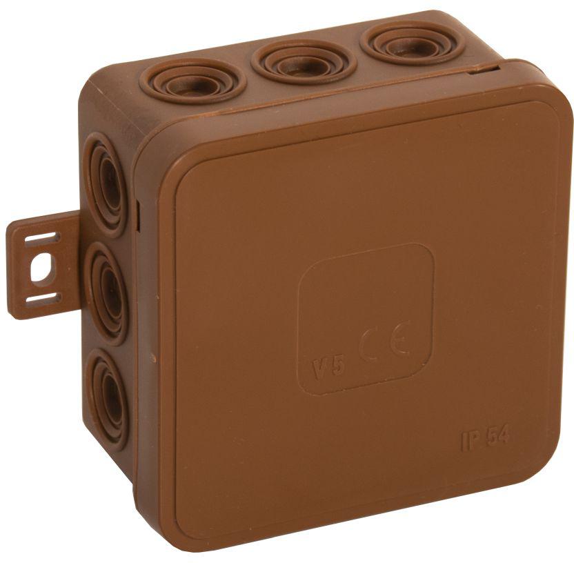 Tuščia ant paviršiaus montuojama dėžutė su 12 įvadų VIPLAST V5 click RUDA IP54 75x75x41mm 035-02 aprašymas - Prekės nuotrauka