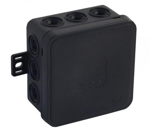 Tuščia ant paviršiaus montuojama dėžutė su 12 įvadų VIPLAST V5 click Juodas IP54 75x75x41mm 035-05 aprašymas - Prekės nuotrauka