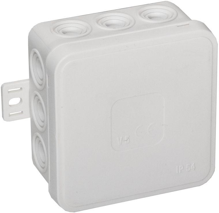 Tuščia ant paviršiaus montuojama dėžutė su 12 įvadų VIPLAST V5 click Baltas IP54 75x75x41mm 035-01 aprašymas - Prekės nuotrauka