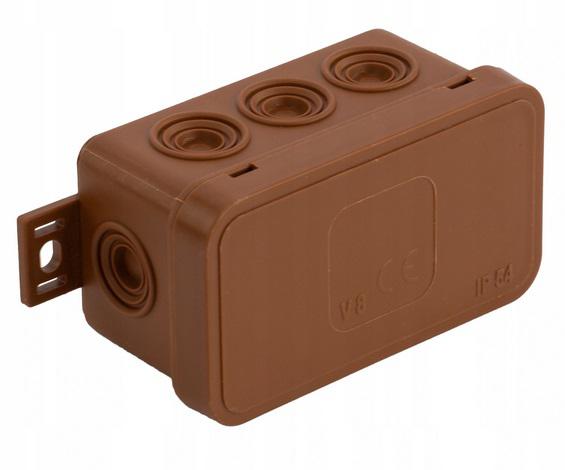 Tuščia ant paviršiaus montuojama dėžutė su 8 įvadais VIPLAST V8 click RUDA IP54 80x45x41mm 038-02 aprašymas - Prekės nuotrauka