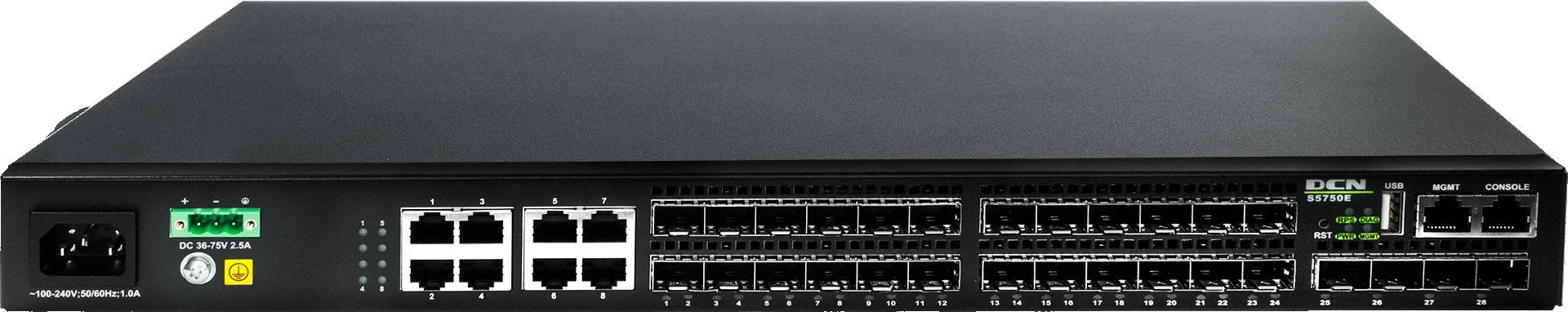 Šakotuvas Jungiklis DCN S5750E-28F-SI-D L3 Lite 16xSFP/8xCombo/4x10G aprašymas - Prekės nuotrauka