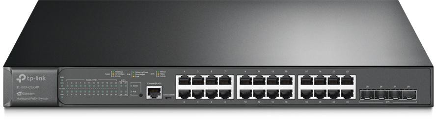 Šakotuvas TP-Link 24-PORT GIGABIT POE+ L2+ SWITCH - 4X 10GE SFP+ aprašymas - Prekės nuotrauka