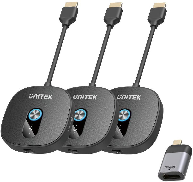 AV signalo perdavimo sistema Unitek Unitek belaidis HDMI siųstuvas 1080p, 1 siųstuvas + 2 imtuvai, juodas aprašymas - Prekės nuotrauka