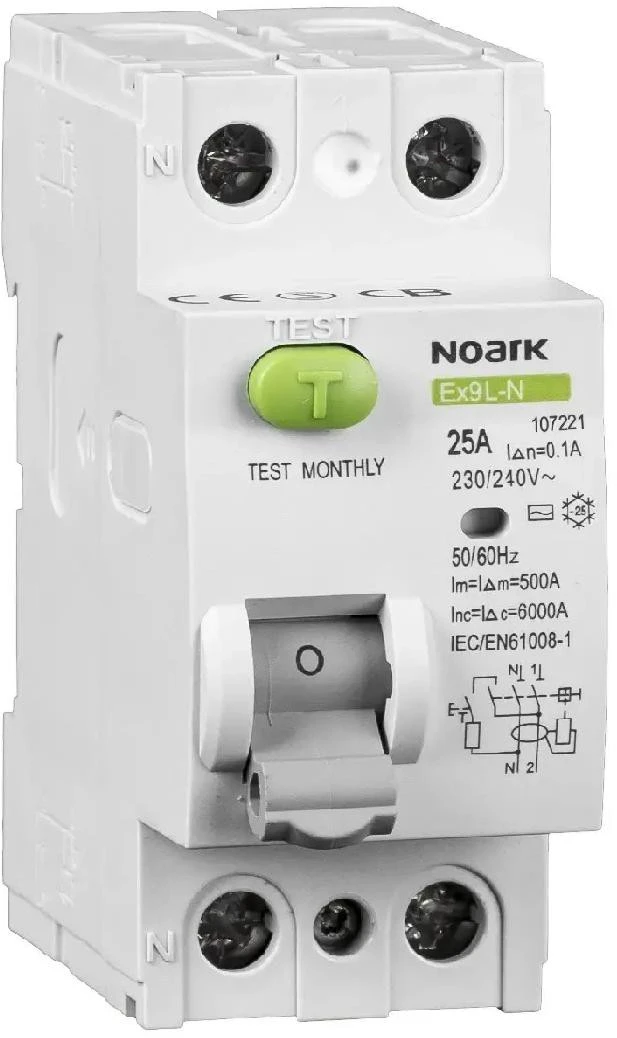 Noark NOARK Liekamosios srovės grandinės pertraukiklis RCCB 2P 40A 0.03A tipo AC Ex9L-N 108315 aprašymas - Prekės nuotrauka