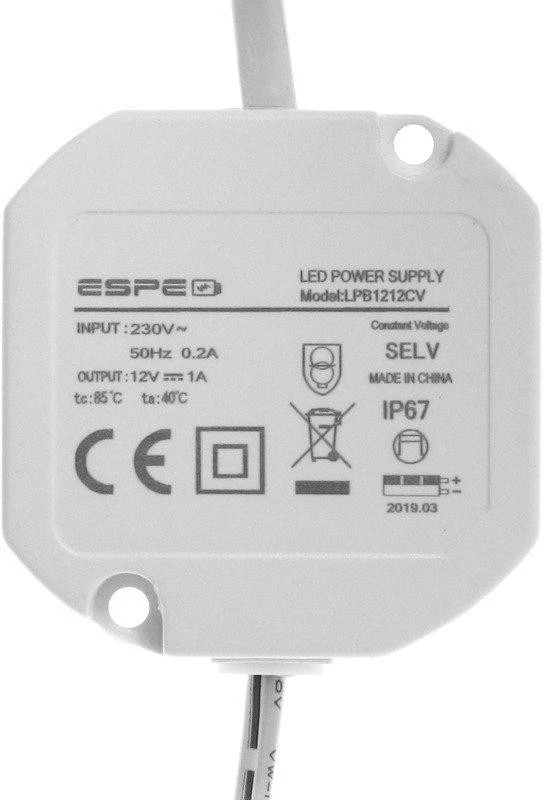 ĮKROVIKLIS DOPUSZKOWY ESPE LP-1212-211 12V 1A 12 W IP67 5.5 / 2.1 mm aprašymas - Prekės nuotrauka