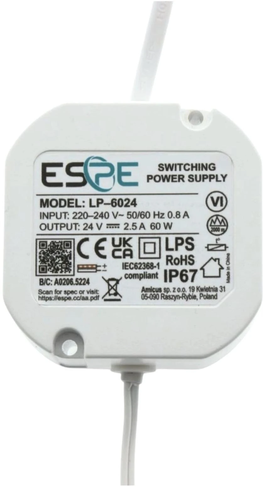 Impulsinis maitinimo šaltinis ESPE LP-6024 24V/60W/2.5A IP67 aprašymas - Prekės nuotrauka